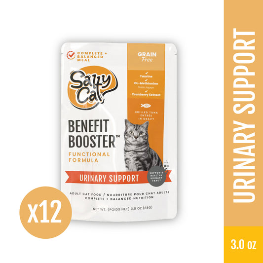 Salty Cat Benefit Booster Urinary Support Grilled Tuna Entrée in Gravy, 85g x 12 Pouches – Wet Cat Food with DL-Methionine & Cranberry Extract for Urinary Tract Health