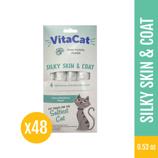 VitaCat by Salty Cat Silky Skin & Coat Natural Creamy Tuna & Blueberry Functional Tube Treats for Cats, 15g x 48 Tubes – Omega Fatty Acids, Collagen, Hydrating, Grain-Free