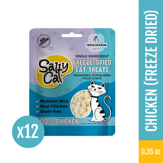 Salty Cat Natural Freeze-Dried Chicken Cat Treats, 10g Bag (12-Pack) – Single Ingredient, High-Protein, Light & Crunchy, Grain-Free