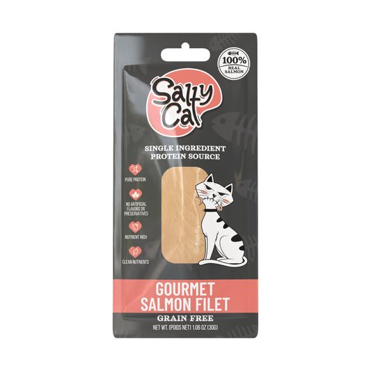 Salty Cat Gourmet Natural Salmon Filet Treats for Cats, 30g x 12 Pouches – Single-Ingredient, High-Protein Seafood Snack with Omega-3s