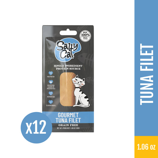 Salty Cat Gourmet Natural Tuna Filet Treats for Cats, 30g x 12 Pouches – Single-Ingredient, Wild-Caught Tuna Snack with Omega Fatty Acids