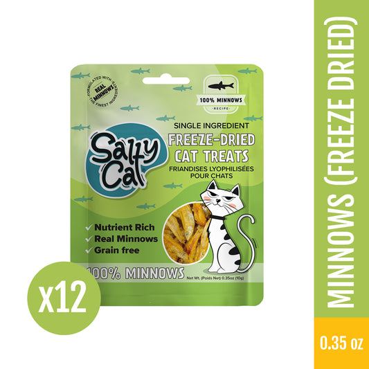 Salty Cat Natural Freeze-Dried Minnow Cat Treats, 10g x 12 Bags – Single-Ingredient, High-Protein Treats