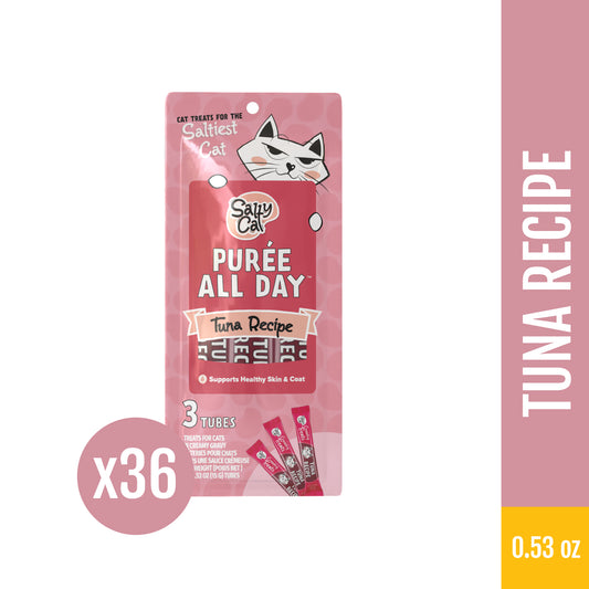 Salty Cat Purée All Day Natural Creamy Tuna Tube Treats for Cats, 15g x 36 Tubes – Hydrating, High-Protein Lickable Cat Snacks with Real Tuna