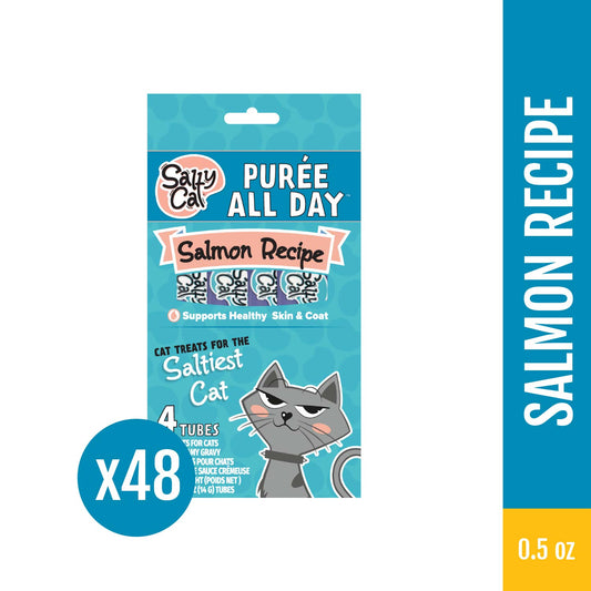 Salty Cat Purée All Day Natural Creamy Salmon Tube Treats for Cats, 15g x 48 Tubes – Hydrating, Omega-Rich Lickable Treats for Skin & Coat Support