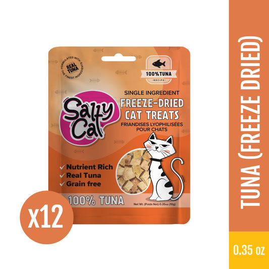 Salty Cat Freeze Dried Tuna Cat Treats 10g Bag (12-Pack) – Single Ingredient, High-Protein, Wild-Caught, Crunchy Texture