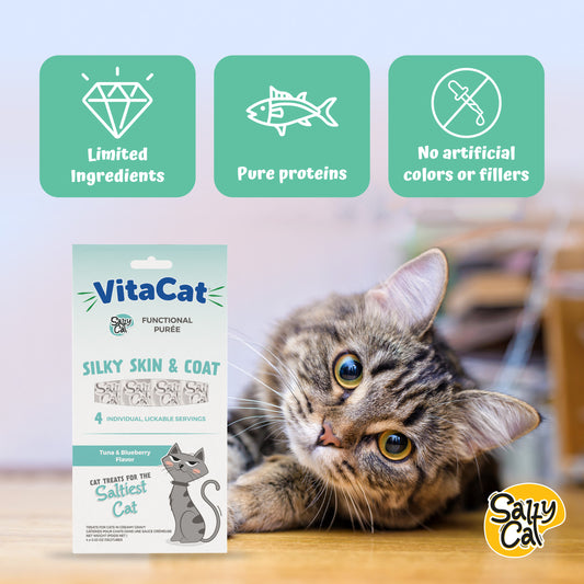 VitaCat by Salty Cat Silky Skin & Coat Natural Creamy Tuna & Blueberry Functional Tube Treats for Cats, 15g x 48 Tubes – Omega Fatty Acids, Collagen, Hydrating, Grain-Free