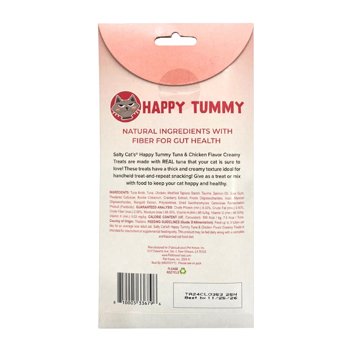 VitaCat by Salty Cat Happy Tummy Natural Creamy Tuna & Chicken Functional Tube Treats for Cats, 15g x 48 Tubes – Digestive Support with Prebiotics, Hydrating