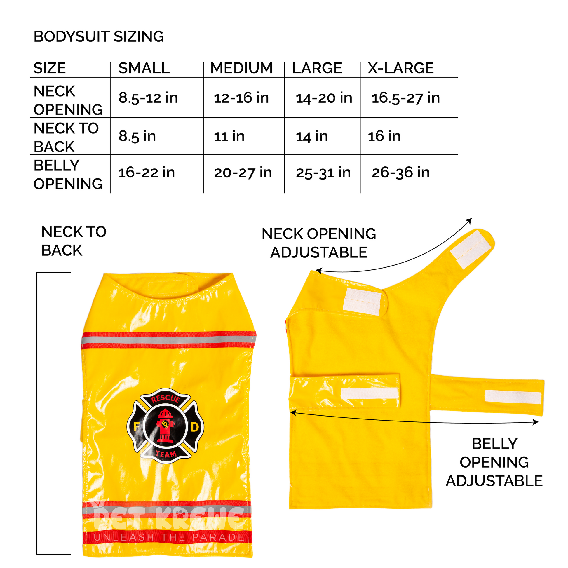 cat firefighter costume size chart