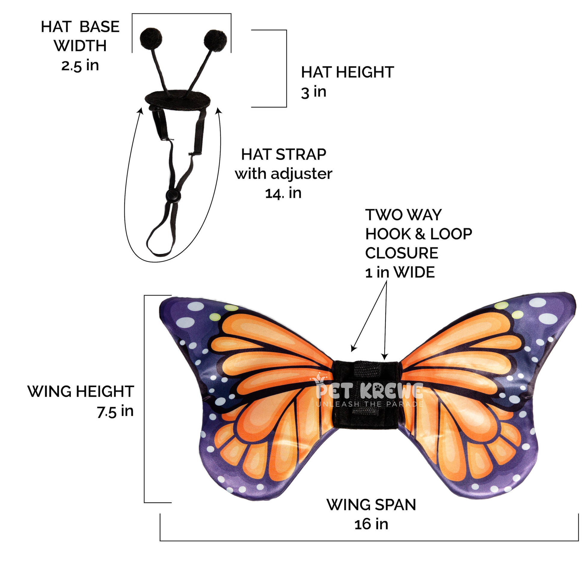 butterfly costume for dogs size chart
