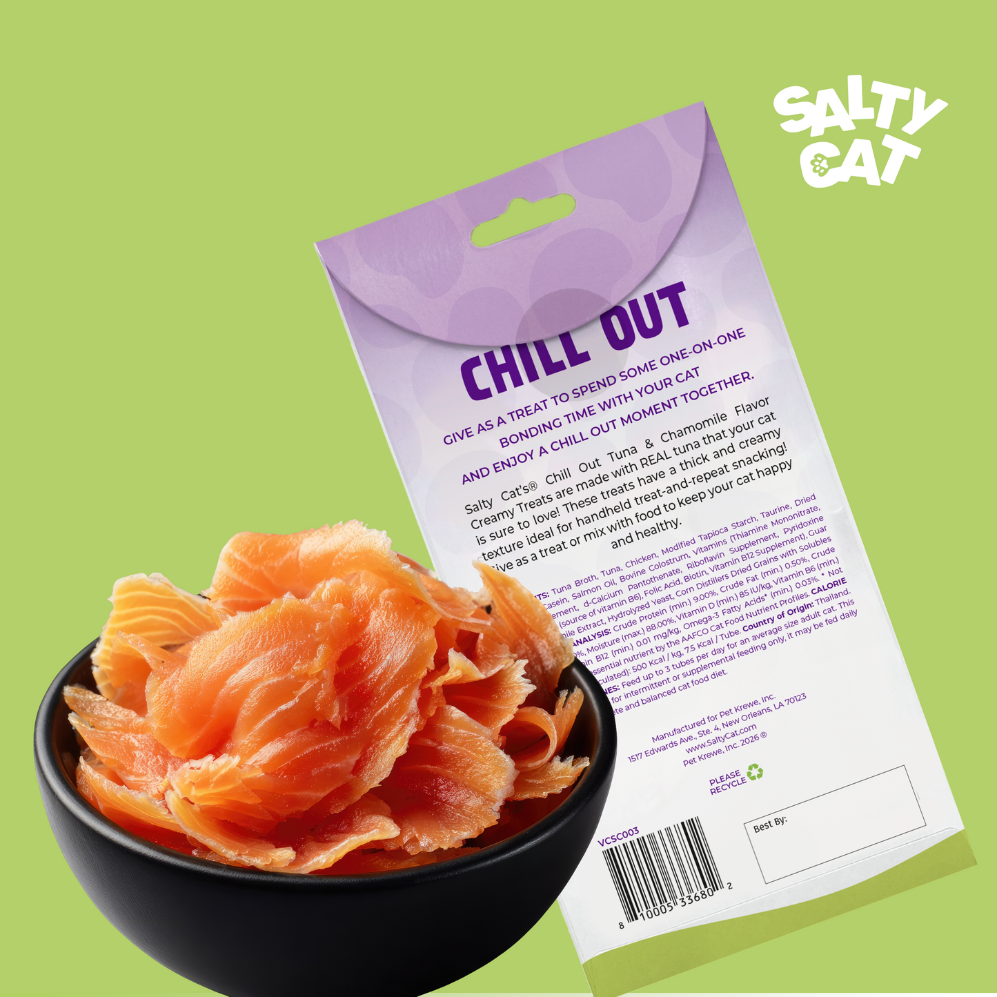 Salty Cat VitaCat Chill Out Tuna & Chamomile Flavor Creamy Treats for Cats, 4 x 15g Tubes