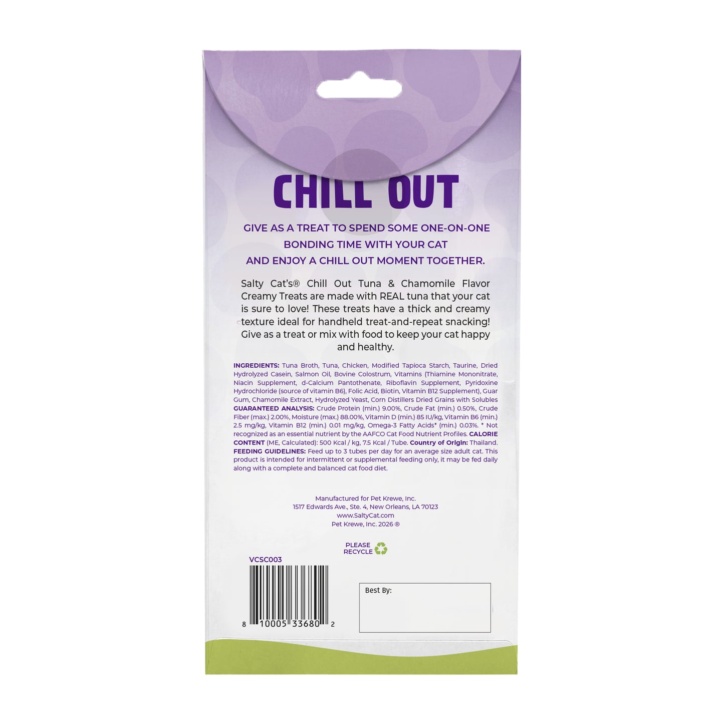 Salty Cat VitaCat Chill Out Tuna & Chamomile Flavor Creamy Treats for Cats, 4 x 15g Tubes