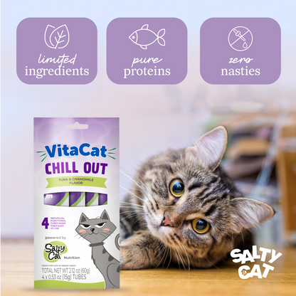 Salty Cat VitaCat Chill Out Tuna & Chamomile Flavor Creamy Treats for Cats, 4 x 15g Tubes