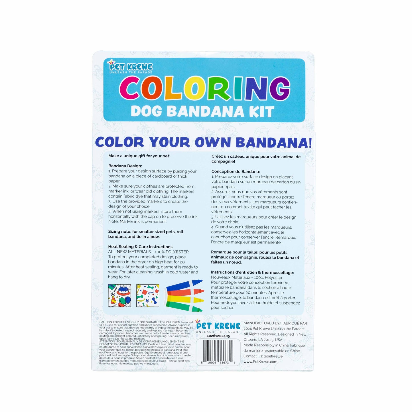 Pet Krewe DIY Dog Bandana Kit – Color-Your-Own Dog Bandana 2-Pack with Non-Toxic Fabric Markers (Space & Ocean Exploration Theme)