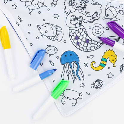 Pet Krewe DIY Dog Bandana Kit – Color-Your-Own Dog Bandana 2-Pack with Non-Toxic Fabric Markers (Space & Ocean Exploration Theme)