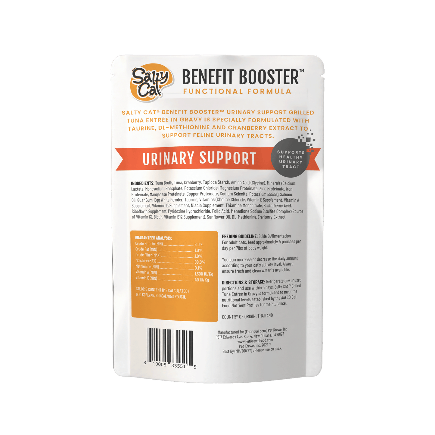 Salty Cat Benefit Booster Urinary Support Grilled Tuna Entrée in Gravy Functional Wet Cat Food for Cats, 85g Pouch