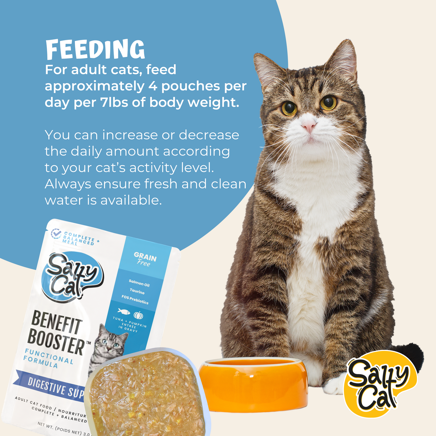 Salty Cat Benefit Booster Digestive Support Tuna & Pumpkin Entrée in Gravy Functional Wet Cat Food for Cats, 40g Pouch