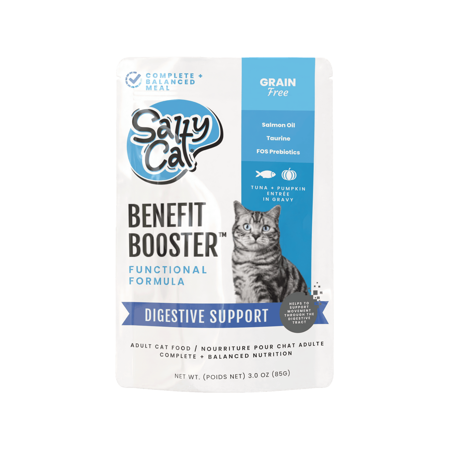 Salty Cat Benefit Booster Digestive Support Tuna & Pumpkin Entrée in Gravy Functional Wet Cat Food for Cats, 40g Pouch