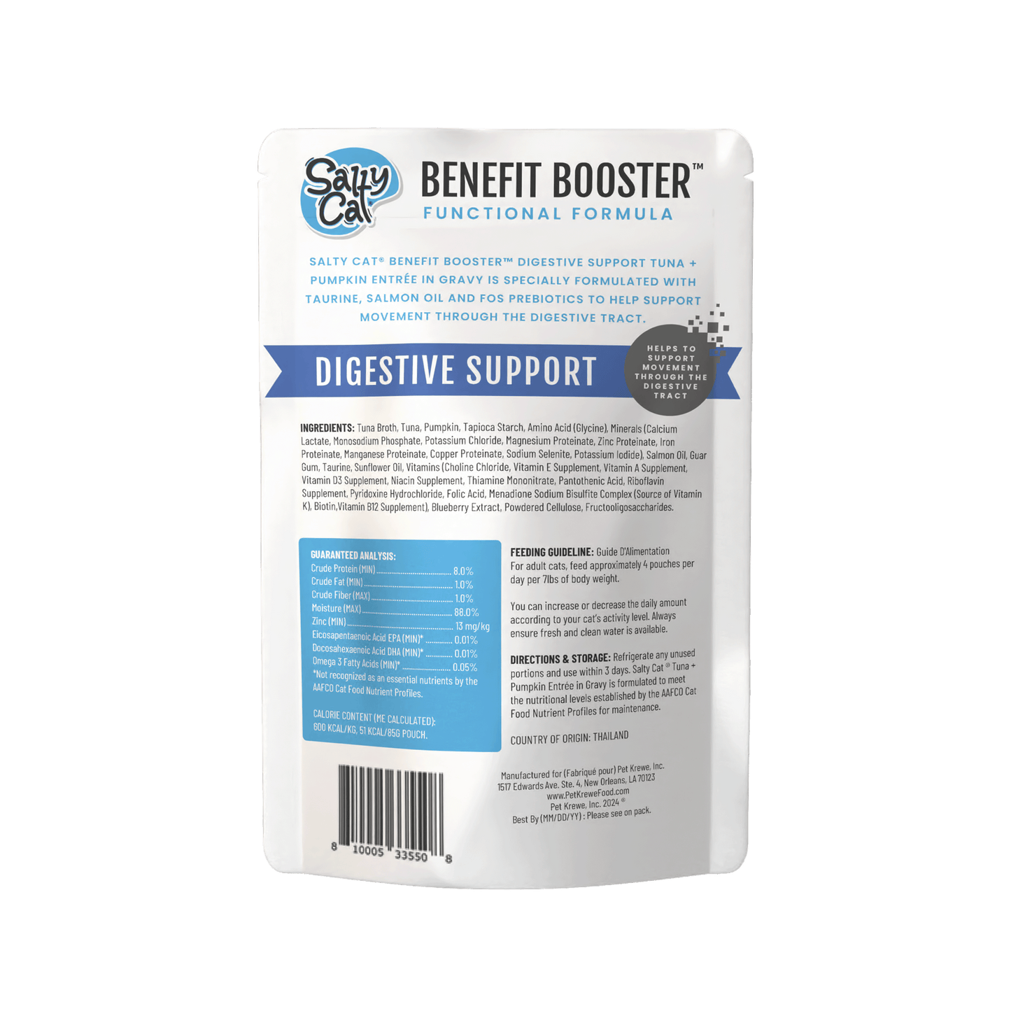Salty Cat Benefit Booster Digestive Support Tuna & Pumpkin Entrée in Gravy Functional Wet Cat Food for Cats, 40g Pouch