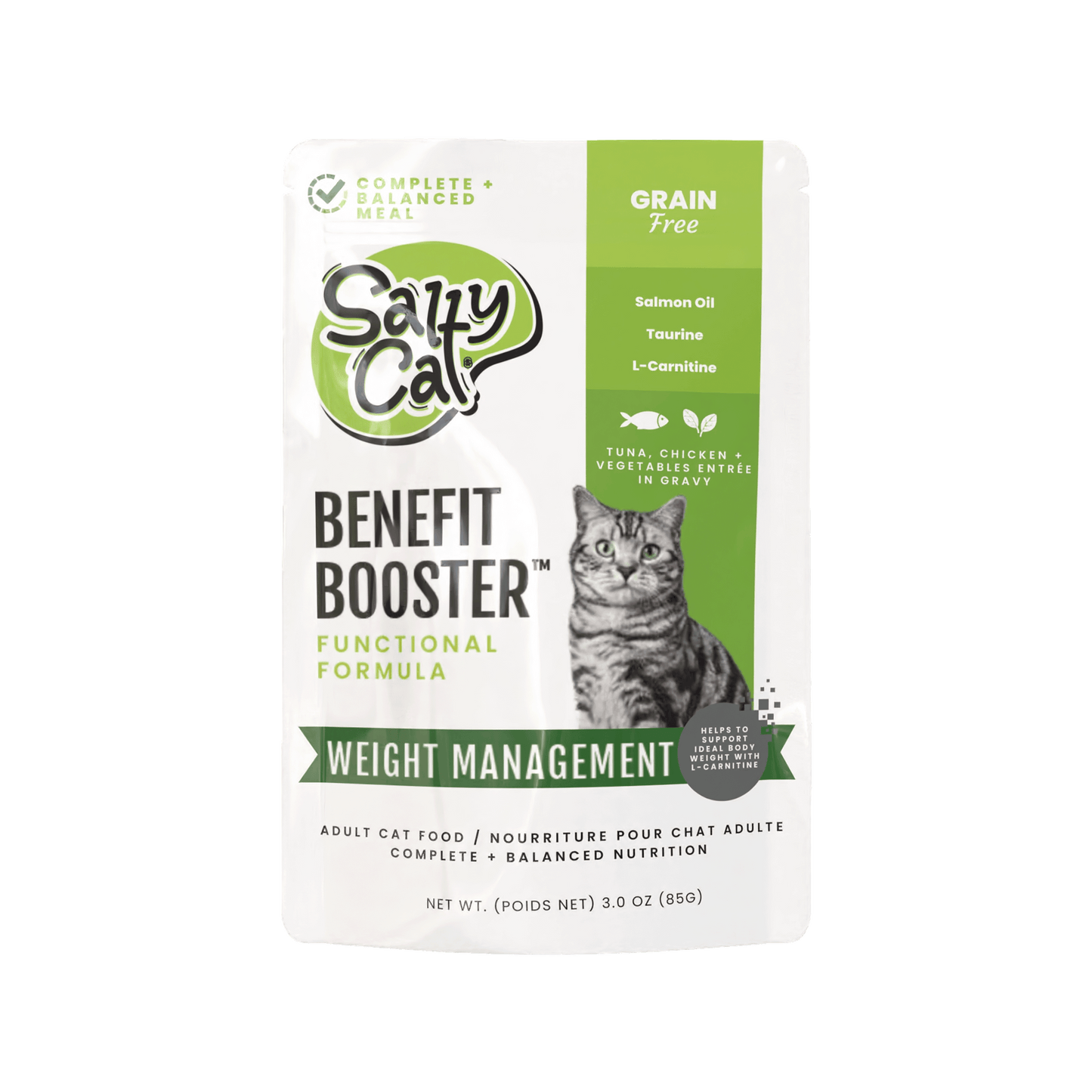 Salty Cat Benefit Booster Weight Management Tuna & Chicken Entrée in Broth Functional Wet Cat Food for Cats, 85g Pouch