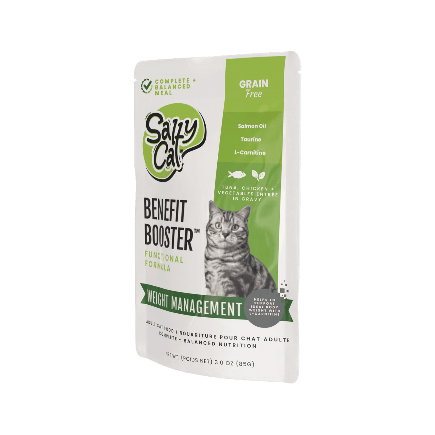 Salty Cat Benefit Booster Weight Management Tuna & Chicken Entrée in Broth Functional Wet Cat Food for Cats, 85g Pouch