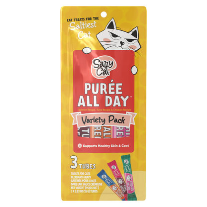 Salty Cat Purée All Day Tuna, Salmon & Chicken Variety Tube Treat for Cats, 15g Tube