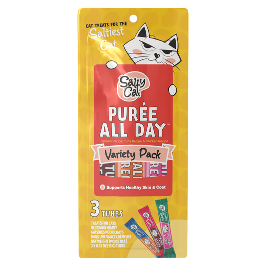 Salty Cat Purée All Day Tuna, Salmon & Chicken Variety Tube Treat for Cats, 15g Tube