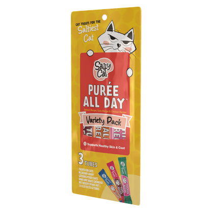 Salty Cat Purée All Day Tuna, Salmon & Chicken Variety Tube Treat for Cats, 15g Tube