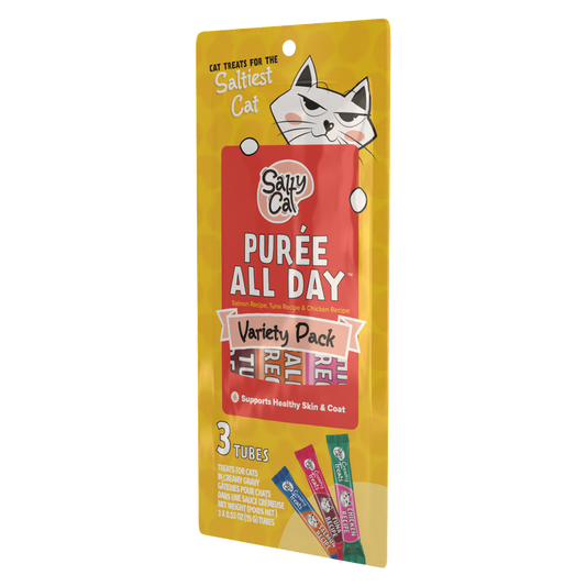 Salty Cat Purée All Day Tuna, Salmon & Chicken Variety Tube Treat for Cats, 15g Tube