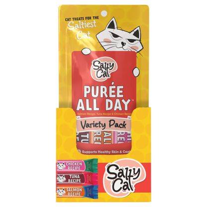 Salty Cat Purée All Day Tuna, Salmon & Chicken Variety Tube Treat for Cats, 15g Tube