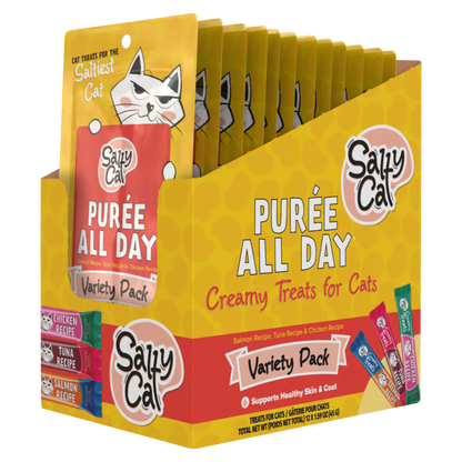 Salty Cat Purée All Day Tuna, Salmon & Chicken Variety Tube Treat for Cats, 15g Tube