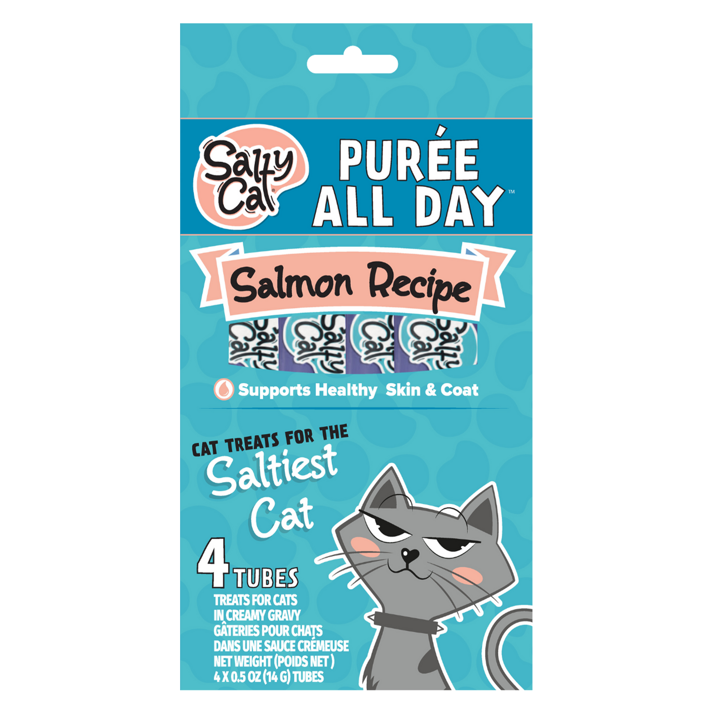 Salty Cat Purée All Day Natural Creamy Salmon Tube Treat for Cats, 15g Tube