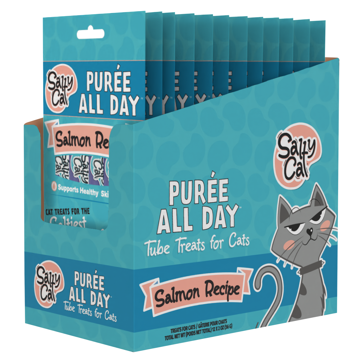 Salty Cat Purée All Day Natural Creamy Salmon Tube Treat for Cats, 15g Tube