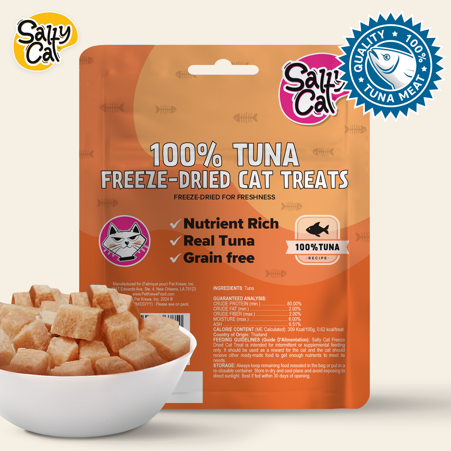 Salty Cat Natural Freeze-Dried Tuna Cat Treats, 10g Bag