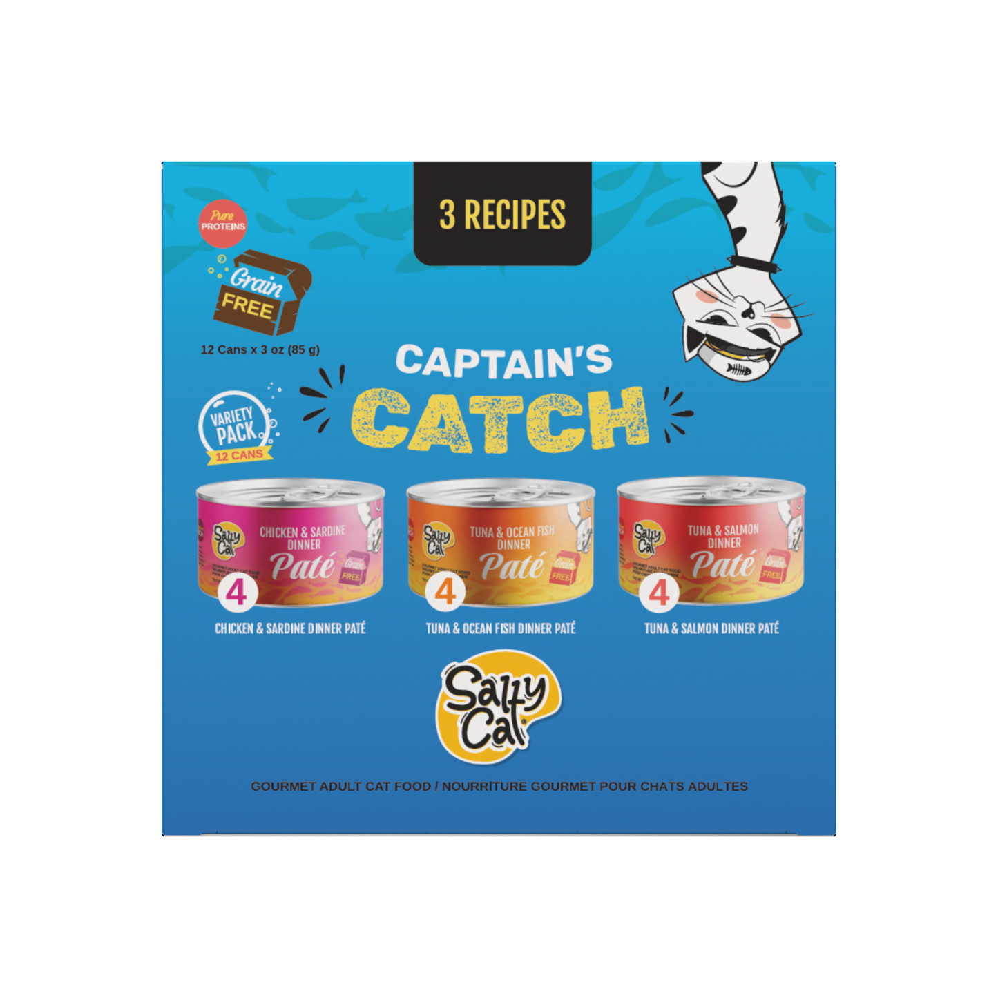 Salty Cat Captain’s Catch Dinner Paté Variety Pack Cat food for Cats, 12 Cans (3 oz Each)