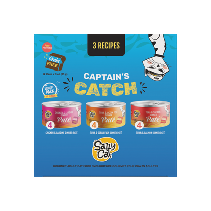 Salty Cat Captain’s Catch Dinner Paté Variety Pack Cat food for Cats, 12 Cans (3 oz Each)