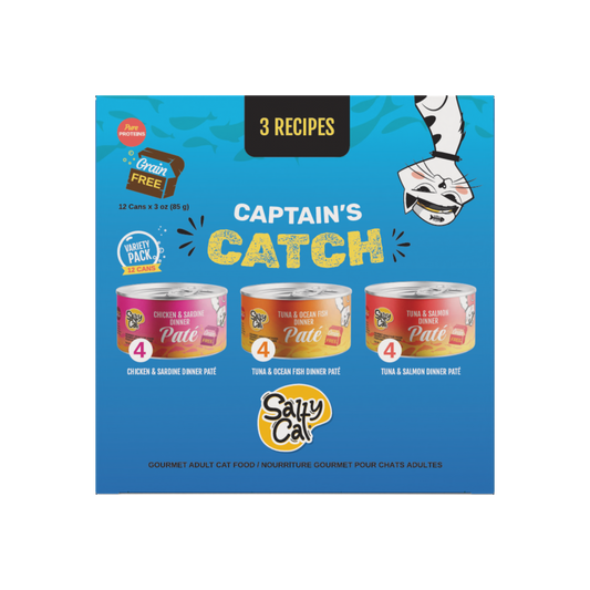 Salty Cat Captain’s Catch Dinner Paté Variety Pack Cat food for Cats, 12 Cans (3 oz Each)