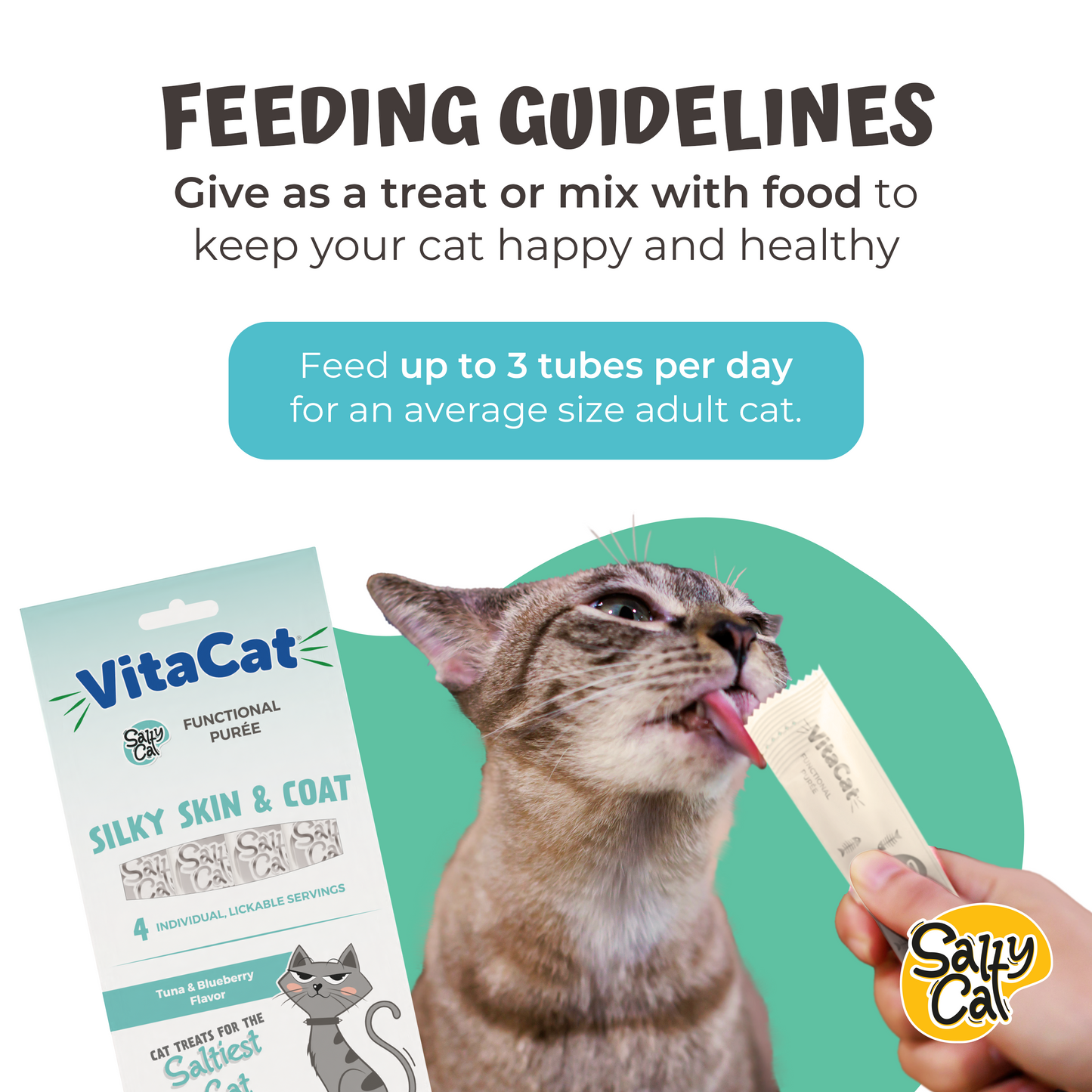 VitaCat by Salty Cat Silky Skin & Coat Natural Creamy Tuna & Blueberry Functional Tube Treats for Cats, 4 x 15g Tubes