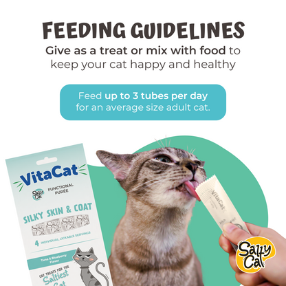 VitaCat by Salty Cat Silky Skin & Coat Natural Creamy Tuna & Blueberry Functional Tube Treats for Cats, 4 x 15g Tubes