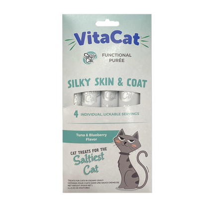VitaCat by Salty Cat Silky Skin & Coat Natural Creamy Tuna & Blueberry Functional Tube Treats for Cats, 4 x 15g Tubes