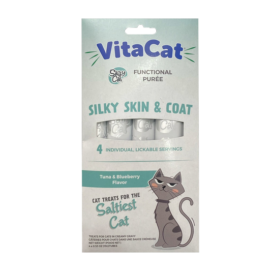 VitaCat by Salty Cat Silky Skin & Coat Natural Creamy Tuna & Blueberry Functional Tube Treats for Cats, 4 x 15g Tubes