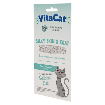 VitaCat by Salty Cat Silky Skin & Coat Natural Creamy Tuna & Blueberry Functional Tube Treats for Cats, 4 x 15g Tubes