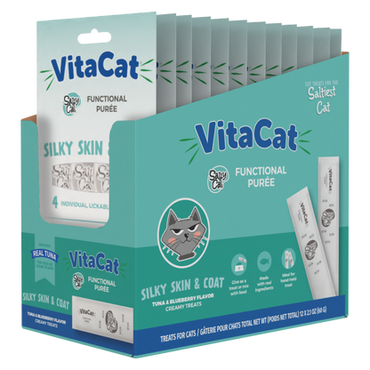 VitaCat by Salty Cat Silky Skin & Coat Natural Creamy Tuna & Blueberry Functional Tube Treats for Cats, 4 x 15g Tubes