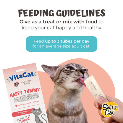 VitaCat by Salty Cat Happy Tummy Natural Creamy Tuna & Chicken Functional Tube Treats for Cats, 15g x 48 Tubes – Digestive Support with Prebiotics, Hydrating