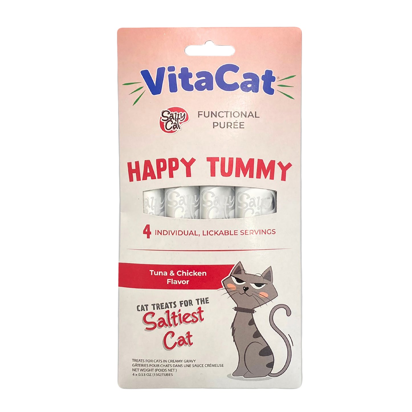 VitaCat by Salty Cat Happy Tummy Natural Creamy Tuna & Chicken Functional Tube Treats for Cats, 15g x 48 Tubes – Digestive Support with Prebiotics, Hydrating