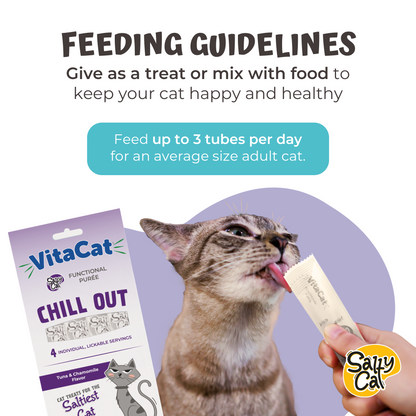 VitaCat by Salty Cat Chill Out Natural Creamy Tuna & Pumpkin Functional Tube Treats for Cats, 15g x 4 Tubes – Chamomile Flavor