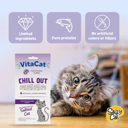 VitaCat by Salty Cat Chill Out Natural Creamy Tuna & Pumpkin Functional Tube Treats for Cats, 15g x 4 Tubes – Chamomile Flavor