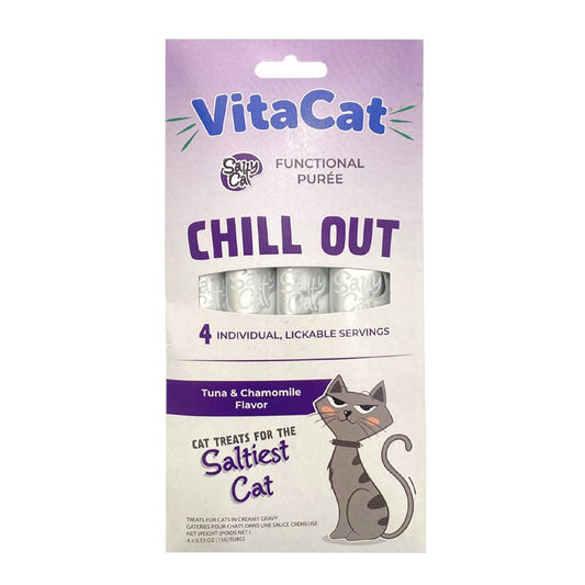 VitaCat by Salty Cat Chill Out Natural Creamy Tuna & Pumpkin Functional Tube Treats for Cats, 15g x 4 Tubes – Chamomile Flavor