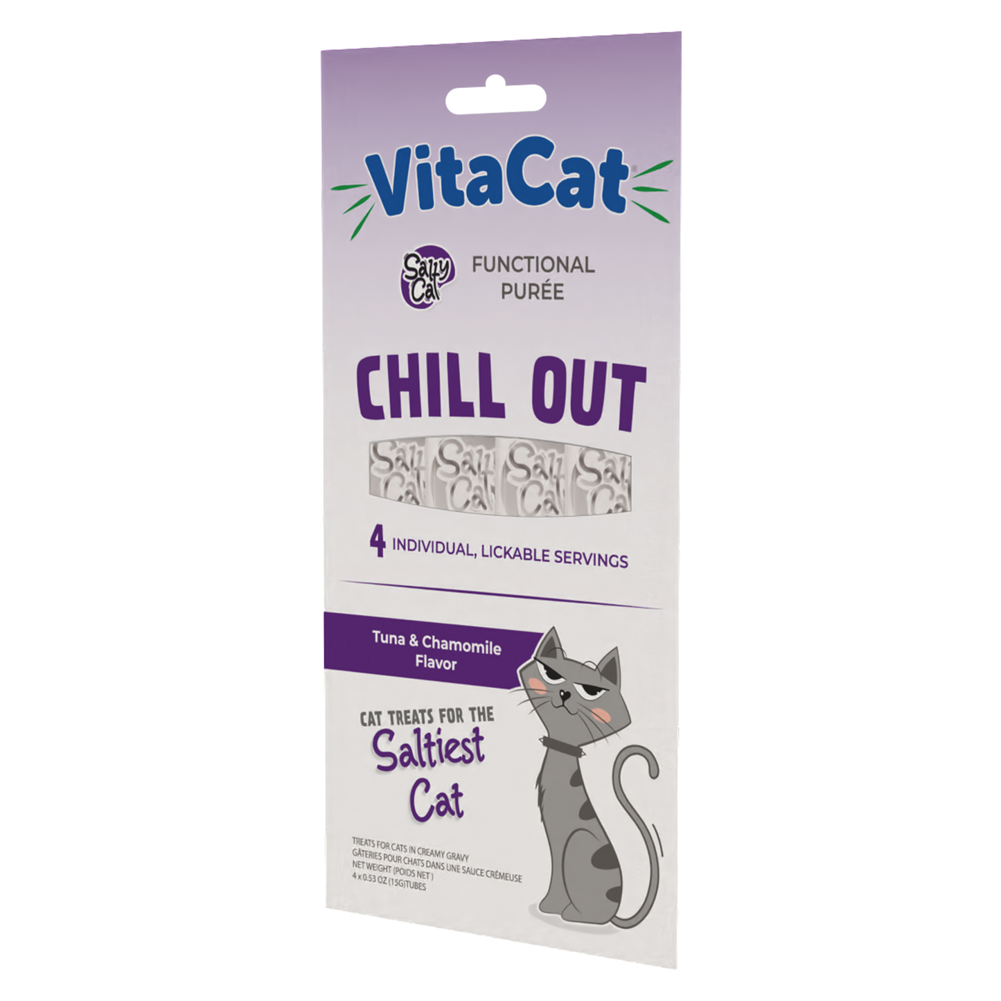 VitaCat by Salty Cat Chill Out Natural Creamy Tuna & Pumpkin Functional Tube Treats for Cats, 15g x 4 Tubes – Chamomile Flavor