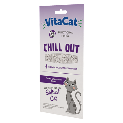 VitaCat by Salty Cat Chill Out Natural Creamy Tuna & Pumpkin Functional Tube Treats for Cats, 15g x 4 Tubes – Chamomile Flavor