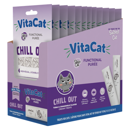 VitaCat by Salty Cat Chill Out Natural Creamy Tuna & Pumpkin Functional Tube Treats for Cats, 15g x 4 Tubes – Chamomile Flavor